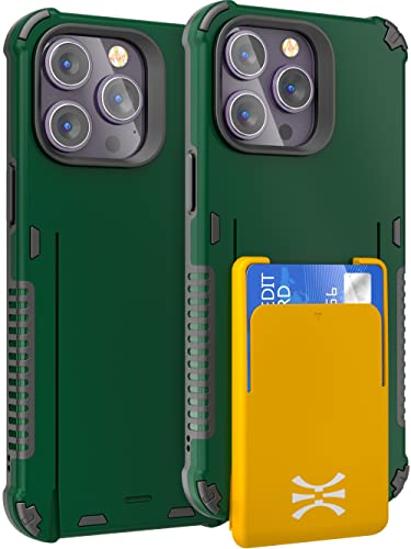 TORU CX PRO für iPhone 14 Pro Max Hülle Brieftasche mit Kartenfach - Schutzhülle mit Abnehmbarer Kartenhalter zum Kabelloses Laden (Handschlaufe enthalten) - Grün von TORU