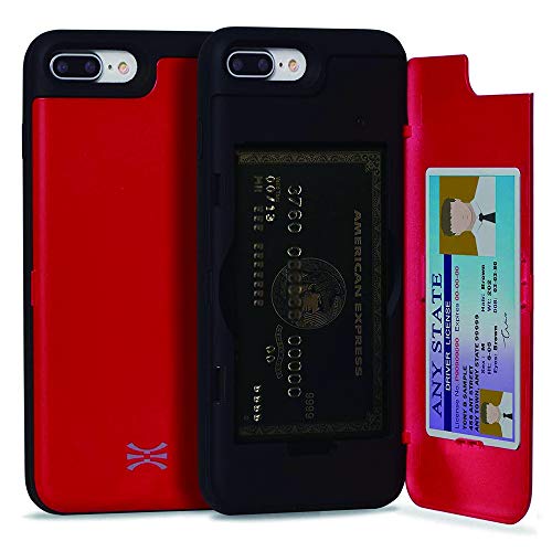 TORU CX PRO für iPhone 7 Plus/iPhone 8 Plus Hülle Brieftasche mit verstecktem Kartenhalter und Ausweis Kartenfach Abdeckung - Schutzhülle Inklusive Spiegel - Rot von TORU