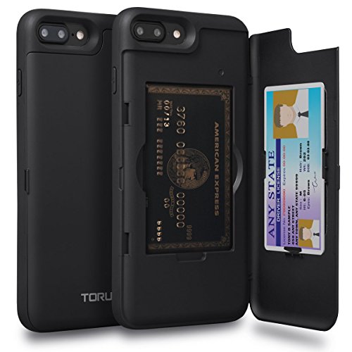 TORU CX PRO für iPhone 7 Plus/iPhone 8 Plus Hülle Brieftasche mit verstecktem Kartenhalter und Ausweis Kartenfach Abdeckung - Schutzhülle Inklusive Spiegel - Schwarz von TORU