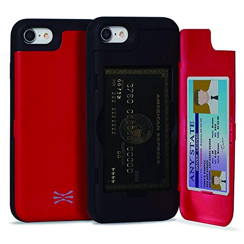 TORU CX PRO für iPhone SE 2022 / iPhone SE 2020 / iPhone 8 / iPhone 7 Hülle Brieftasche mit verstecktem Kartenhalter und Ausweis Kartenfach Abdeckung - Schutzhülle Inklusive Spiegel - Rot von TORU