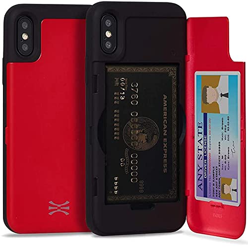 TORU CX PRO für iPhone X/iPhone XS Hülle Brieftasche mit verstecktem Kartenhalter und Ausweis Kartenfach Abdeckung - Schutzhülle Inklusive Spiegel - Rot von TORU