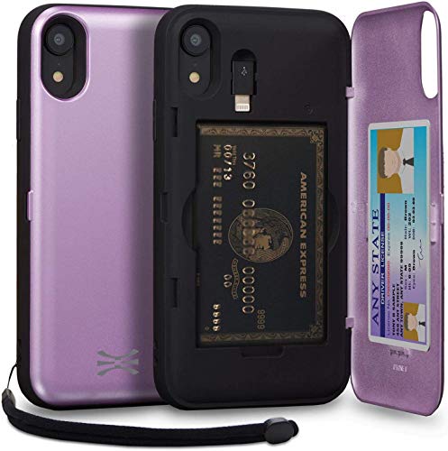 TORU CX PRO für iPhone XR Hülle Brieftasche mit verstecktem Kartenhalter und Ausweis Kartenfach Abdeckung - Schutzhülle Inklusive Handschlaufe, Spiegel und Lightning Adapter - Lila von TORU