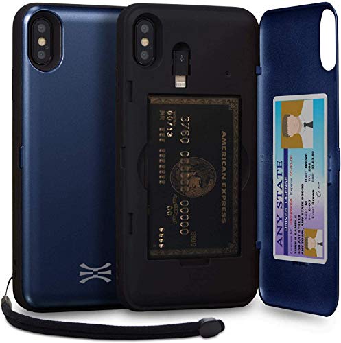TORU CX PRO für iPhone XS Max Hülle Brieftasche mit verstecktem Kartenhalter und Ausweis Kartenfach Abdeckung - Schutzhülle Inklusive Handschlaufe, Spiegel und Lightning Adapter - Blau von TORU