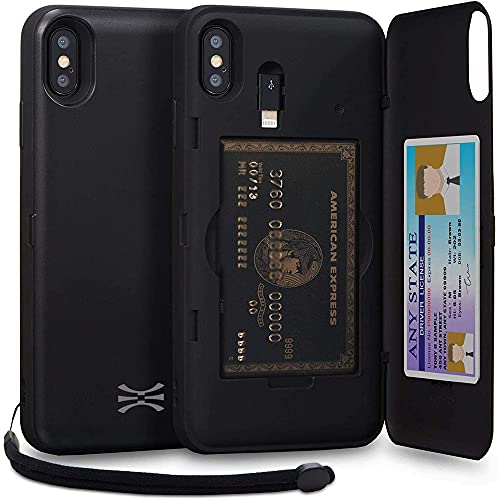 TORU CX PRO für iPhone XS Max Hülle Brieftasche mit verstecktem Kartenhalter und Ausweis Kartenfach Abdeckung - Schutzhülle Inklusive Handschlaufe, Spiegel und Lightning Adapter - Schwarz von TORU