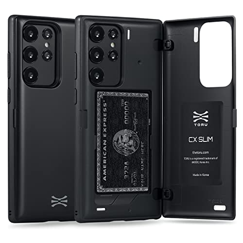 TORU CX Slim Magnetische Brieftaschenhülle für das Galaxy S22 Ultra mit Kartenhalter – Schwarz von TORU