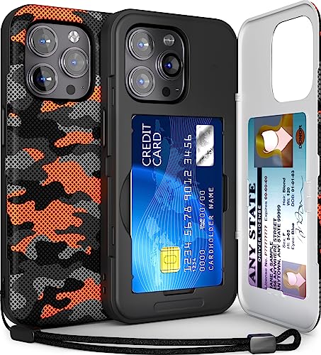 TORU CX Slim Schutzhülle für iPhone 14 Pro Max | Schützende, stoßfeste, robuste Hülle mit verstecktem Kartenhalter und Kartenfach | Spiegel und Handschlaufe im Lieferumfang enthalten – Camouflage von TORU