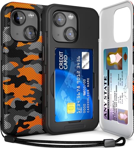 TORU CX Slim für iPhone 15 Hülle Wallet | Stoßfeste Schutzhülle mit verstecktem Kartenhalter und Kartenfach | Spiegel und Handschlaufe inklusive - Tarnung von TORU