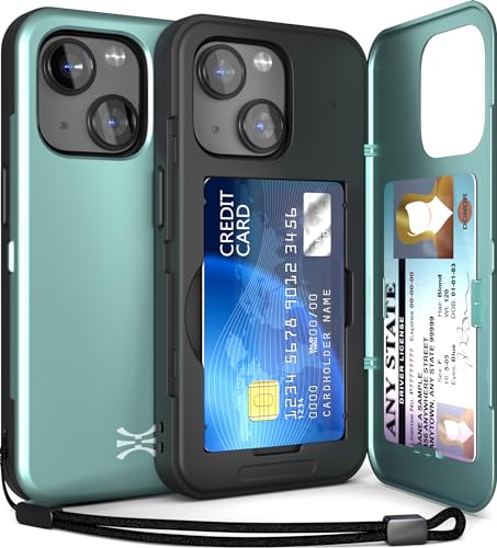TORU CX Slim für iPhone 15 Hülle Wallet | Stoßfeste Schutzhülle mit verstecktem Kartenhalter und Kartenfach | Spiegel und Handschlaufe inklusive - Grün von TORU