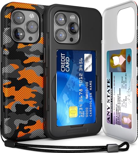 TORU CX Slim Schutzhülle für iPhone 15 Pro Max | Schützende, stoßfeste, robuste Hülle mit verstecktem Kartenhalter und Kartenfach | Spiegel und Handschlaufe im Lieferumfang enthalten – Camouflage von TORU