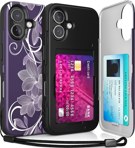 TORU CX Slim für iPhone 16 Hülle Wallet | Stoßfeste Schutzhülle mit verstecktem Kartenhalter und Kartenfach | Spiegel und Handschlaufe inklusive - Blumen von TORU