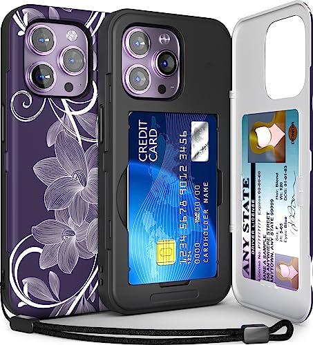 TORU CX Slim für iPhone 14 Pro Hülle Wallet | Schützende, stoßfeste, robuste Hülle mit verstecktem Kartenhalter und Kartensteckplatz | Spiegel und Handschlaufe im Lieferumfang enthalten - Blumen von TORU
