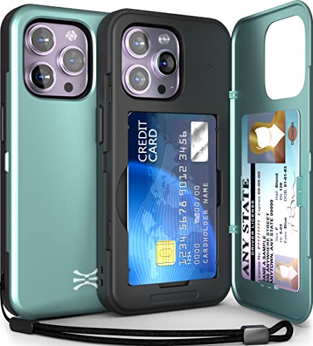 TORU CX Slim für iPhone 14 Pro Hülle Wallet | Schützende, stoßfeste, robuste Hülle mit verstecktem Kartenhalter und Kartensteckplatz | Spiegel und Handschlaufe im Lieferumfang enthalten - Grün von TORU