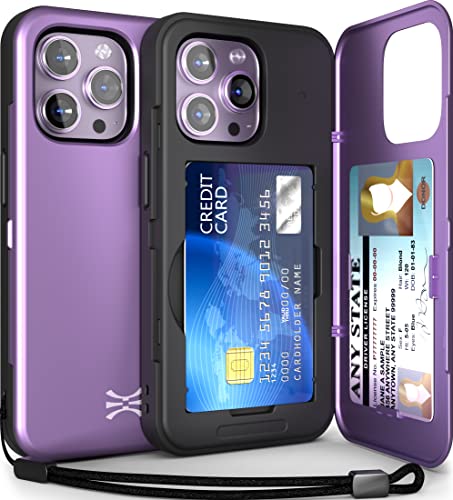 TORU CX Slim für iPhone 14 Pro Hülle Wallet | Schützende, stoßfeste, robuste Hülle mit verstecktem Kartenhalter und Kartensteckplatz | Spiegel und Handschlaufe im Lieferumfang enthalten - Lila von TORU