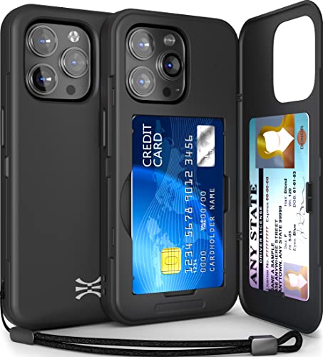 TORU CX Slim für iPhone 14 Pro Hülle Wallet | Schützende, stoßfeste, robuste Hülle mit verstecktem Kartenhalter und Kartensteckplatz | Spiegel und Handschlaufe im Lieferumfang enthalten - Schwarz von TORU