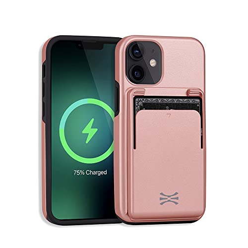 TORU MX PRO für iPhone 12 Mini Wallet Case | Zweilagige Schutzhülle mit stoßfestem Schutz | Integrierte Magnete kompatibel mit MagSafe | Abnehmbarer Kartenhalter für 3 Karten - Roségold von TORU