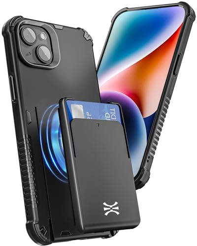 TORU MX PRO für iPhone 14 Hülle Brieftasche mit Kartenfach, Versteckte Magnete Kompatibel mit MagSafe - Schutzhülle mit Abnehmbarer Kartenhalter und Handschlaufe - Schwarz von TORU