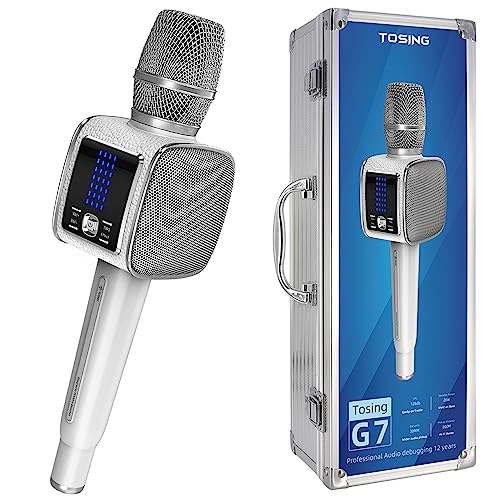 TOSING G7 professionell 20W Karaoke Mikrofon Maschine für Erwachsene/Sänger/Musiker,LCD TWS 58mm/70Hz Bass Bluetooth Lautsprecher und Membranen 2-in-1 in Tune Sing für AMP/TV/PC/Auto/Smartphone(weiß) von TOSING