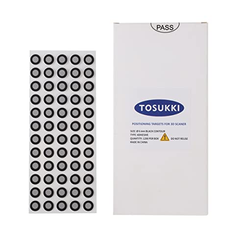 TOSUKKI 6 mm Positionierungsziele mit schwarzer Kontur für 3D-Scanner, 3D-Scan-Marker/Punkte/Aufkleber, Referenzpunktmarker/Reflexionsmarker/für 3D-Scaning und optische Verfolgung (1200 pro Box) von TOSUKKI