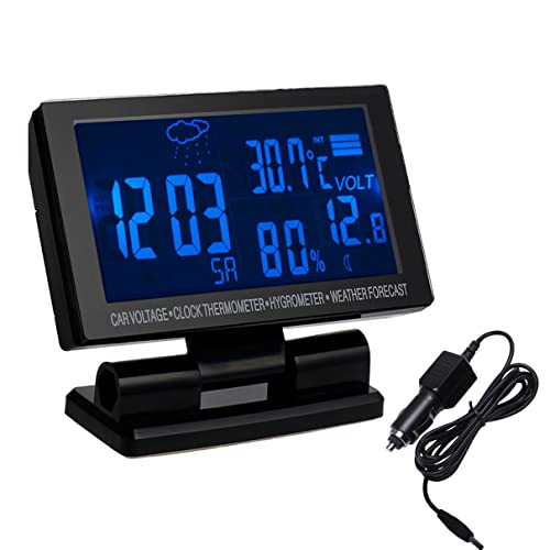 TOTMOX Multifunktions-Digital-Auto-Thermometer, digitaler Innenraum-Luftfeuchtigkeitsmonitor mit Temperatur °C/°F Fahrenheit Dual-LCD-Display, Batterieüberwachung und Uhrfunktion von TOTMOX