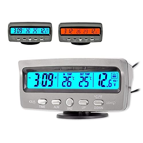 TOTMOX Multifunktions-Smart-Digital-Auto-Thermometer, Fahrenheit-Celsius-Doppel-LCD-Display-Thermometer für den Außenbereich mit LED-Hintergrundbeleuchtung, Uhr-/Kalender-/Spannungsfunktion von TOTMOX