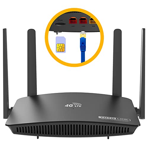 Totolink LR350 4G LTE Router (2,4 GHz 300 Mbit/s, 150 Mbit/s im Download) frei konfigurierbarer LAN/WAN-Port, SIM-Kartensteckplatz (Nano, Micro), 2X LAN, 4 Rundstrahl-Antennen von TOTOLINK