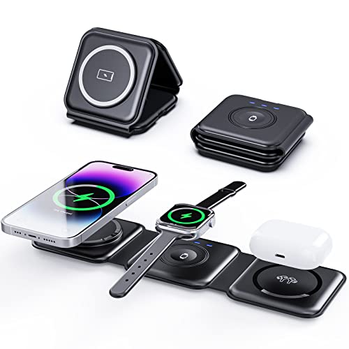 TOTU 3-in-1 Wireless Charger Magnetic Foldable Charging Hub for iPhone 14/13/12 Series, AirPods 3/2/Pro, and iWatch - Travel Charger for Multiple Devices (Black) von TOTU