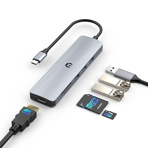 TOTU 6-in-1 USB C Hub, USB C Multiport Adapter Dockingstation mit 4K HDMI, USB 3.0/2.0 Ports, SD/TF Kartenleser, Unterstützung für USB C Laptops und andere Typ C Geräte von TOTU