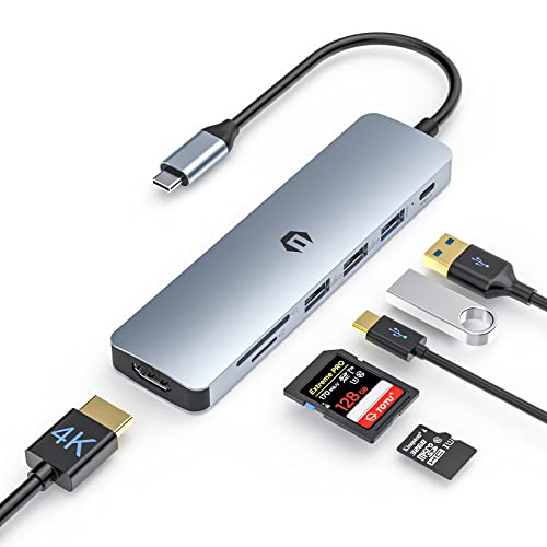TOTU USB C Hub, 7 in 1 USB C Adapter, USB C Hub Multiport Adapter USB C Dock mit 4K HDMI, 100W PD, USB A 3.0, 2 USB A 2.0, SD/TF Kartenslot für MacBook Pro/Air und Typ C Laptops von TOTU
