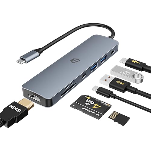 TOTU USB C Hub, 7 in 1 USB C Dockingstation, Typ C USB Hub Multiport Adapter mit HDMI, 100W PD, 2 USB 3.0, USB C 3.0, SD/TF Dock für Typ C Laptop von TOTU