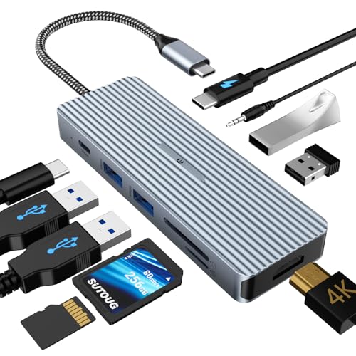TOTU USB-C-Hub, USB-C-Dockingstation, 10-in-1, USB-C-Hub, Multiport-Adapter mit 4K HDMI, PD, 2 USB 3.0, USB-C-Datenübertragung, 2 USB 2.0, SD/TF-Kartenleser, 3,5 mm Audio für Typ-C-Laptops von TOTU