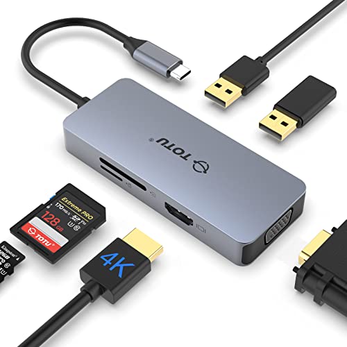 USB C Hub, Dockingstation, TOTU 6-in-1 Dockingstation Typ C Hub mit 4K HDMI Anschluss, VGA Port, 2 USB 2.0 Anschlüsse, SD/TF Kartenleser, für MacBook und andere Typ C Laptops von TOTU