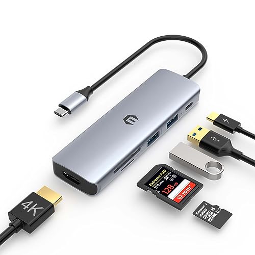 USB C Hub, TOTU 6 in 1 USB C Adapter, Typ C Hub Multiport Adapter USB C Dock mit 4K HDMI, 2 USB 3.0, 100W PD, SD/TF Kartensteckplatz für USB C Laptops und andere Typ-C-Geräte von TOTU