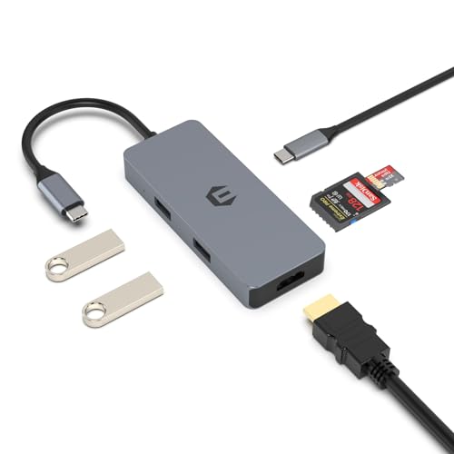 USB C Hub, TOTU 6 in 1 USB C Adapter mit 4K HDMI, 2 USB 3.0 für Laptop, SD/TF Kartensteckplatz, USB C Ladeanschluss für USB C Laptops und andere Typ-C-Geräte von TOTU