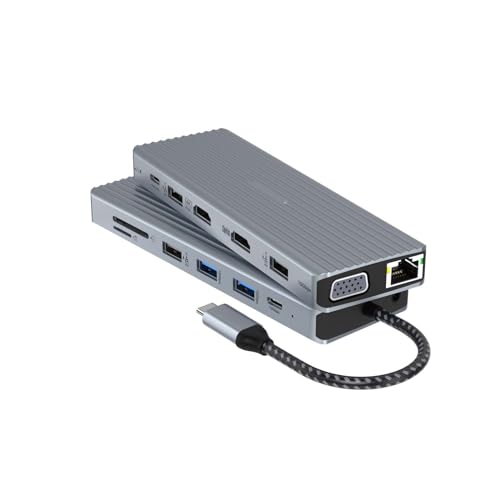 USB-C-Hub-Multiport-Adapter, TOTU USB-C-Dockingstation, 14-in-1 USB-C-Adapter mit 2 x 4K HDMI, VGA, USB A 3.1, USB C 3.1, 4 x USB A 2.0, Gigabit Ethernet, SD & TF, 100 W PD, 3,5 mm Klinke von TOTU