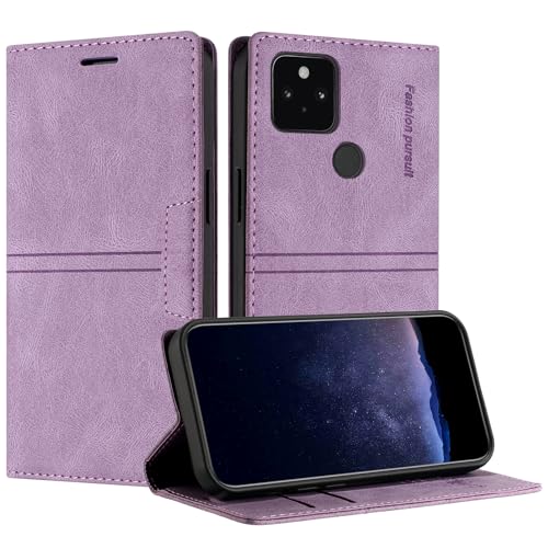 TOUCASA Handyhülle für Google Pixel 5, PU Leder Brieftasche Flip Stoßfest Hülle, mit [Kartenfächer] [Magnetverschluss] [Ständer] Kompatibel mit Google 5 (Lila) von TOUCASA
