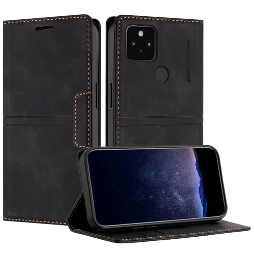 TOUCASA Handyhülle für Google Pixel 5 XL 4G 5G/Pixel 4A, PU Leder Brieftasche Flip Stoßfest Hülle Mit Kartenfächer, Magnetverschluss, Ständer - Kompatibel Mit Google 5 XL 4G (Schwarz) von TOUCASA