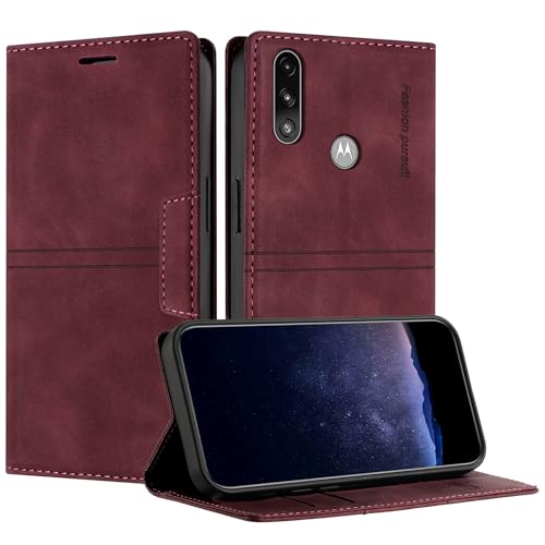 TOUCASA Handyhülle für Motorola Moto E7 Power / E7i Power, PU Leder Brieftasche Flip Stoßfest Hülle, mit [Kartenfächer] [Magnetverschluss] [Ständer] Kompatibel mit Moto E7 Power (Weinrot) von TOUCASA