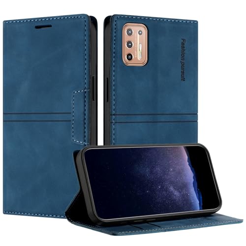 TOUCASA Handyhülle für Motorola Moto G9 Plus, PU Leder Brieftasche Flip Stoßfest Hülle, mit [Kartenfächer] [Magnetverschluss] [Ständer] Kompatibel mit Moto G9 Plus (Blau) von TOUCASA