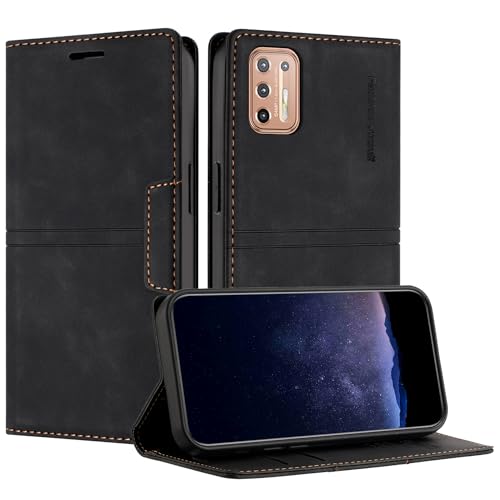 TOUCASA Handyhülle für Motorola Moto G9 Plus, PU Leder Brieftasche Flip Stoßfest Hülle, mit [Kartenfächer] [Magnetverschluss] [Ständer] Kompatibel mit Moto G9 Plus (Schwarz) von TOUCASA