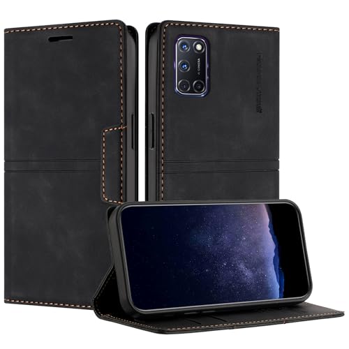 TOUCASA Handyhülle für Oppo A52/A72/A92, PU Leder Brieftasche Flip Stoßfest Hülle, mit [Kartenfächer] [Magnetverschluss] [Ständer] Kompatibel mit Oppo A52 (Schwarz) von TOUCASA