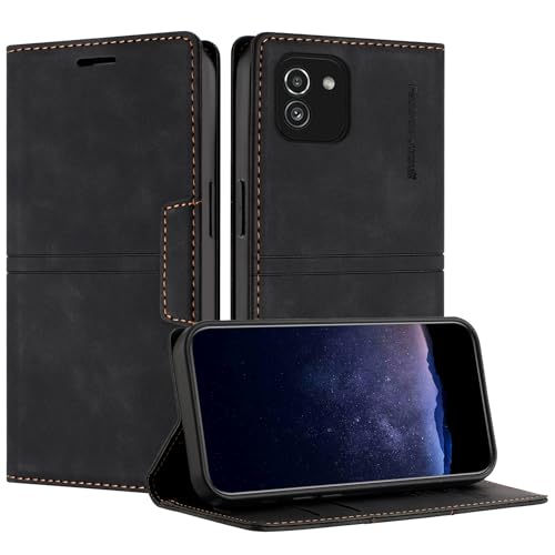 TOUCASA Handyhülle für Samsung Galaxy A03, PU Leder Brieftasche Flip Stoßfest Hülle, mit [Kartenfächer] [Magnetverschluss] [Ständer] Kompatibel mit Samsung A03 (Schwarz) von TOUCASA