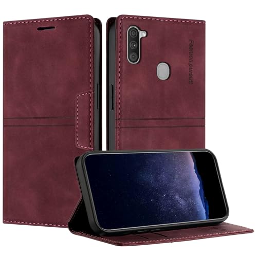 TOUCASA Handyhülle für Samsung Galaxy A11/ M11, PU Leder Brieftasche Flip Stoßfest Hülle, mit [Kartenfächer] [Magnetverschluss] [Ständer] Kompatibel mit Samsung M11 (Weinrot) von TOUCASA