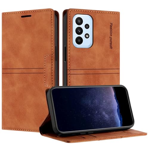 TOUCASA Handyhülle für Samsung Galaxy A33 5G, PU Leder Brieftasche Flip Stoßfest Hülle, mit [Kartenfächer] [Magnetverschluss] [Ständer] Kompatibel mit Samsung A33 5G (Braun) von TOUCASA