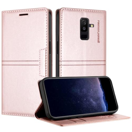 TOUCASA Handyhülle für Samsung Galaxy A6 Plus, PU Leder Brieftasche Flip Stoßfest Hülle, mit [Kartenfächer] [Magnetverschluss] [Ständer] Kompatibel mit Samsung A6 Plus (Rosa) von TOUCASA