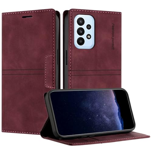 TOUCASA Handyhülle für Samsung Galaxy A72 4G/5G, PU Leder Brieftasche Flip Stoßfest Hülle, mit [Kartenfächer] [Magnetverschluss] [Ständer] Kompatibel mit Samsung A72 4G (Weinrot) von TOUCASA