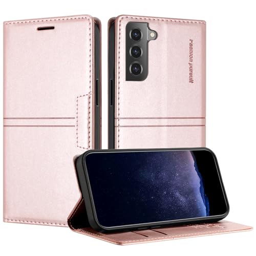 TOUCASA Handyhülle für Samsung Galaxy S22, PU Leder Brieftasche Flip Stoßfest Hülle, mit [Kartenfächer] [Magnetverschluss] [Ständer] Kompatibel mit Samsung S22 (Rosa) von TOUCASA