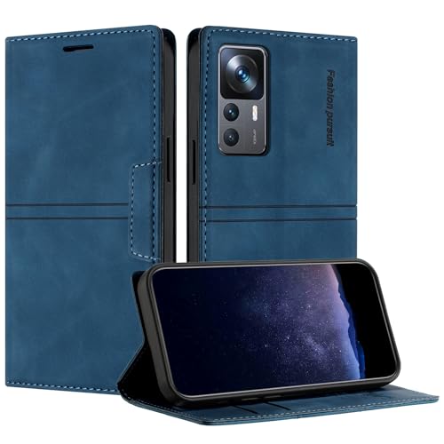 TOUCASA Handyhülle für Xiaomi 12T / 12T Pro, PU Leder Brieftasche Flip Stoßfest Hülle, mit [Kartenfächer] [Magnetverschluss] [Ständer] Kompatibel mit Mi 12T (Blau) von TOUCASA