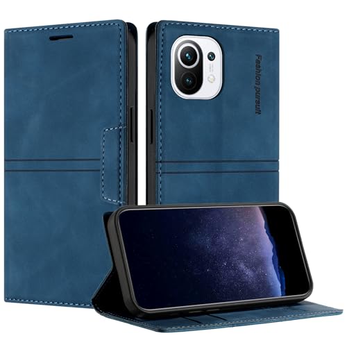TOUCASA Handyhülle für Xiaomi Mi 11 Lite 5G, PU Leder Brieftasche Flip Stoßfest Hülle, mit [Kartenfächer] [Magnetverschluss] [Ständer] Kompatibel mit Mi 11 Lite 5G (Blau) von TOUCASA