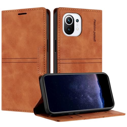 TOUCASA Handyhülle für Xiaomi Mi 11 Lite 5G, PU Leder Brieftasche Flip Stoßfest Hülle, mit [Kartenfächer] [Magnetverschluss] [Ständer] Kompatibel mit Mi 11 Lite 5G (Braun) von TOUCASA