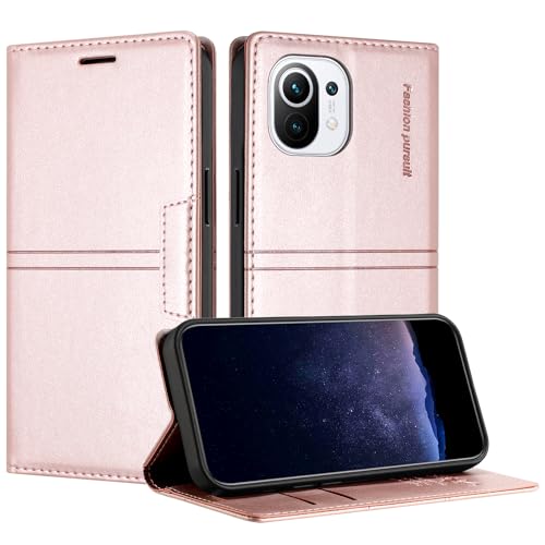 TOUCASA Handyhülle für Xiaomi Mi 11 Lite 5G, PU Leder Brieftasche Flip Stoßfest Hülle, mit [Kartenfächer] [Magnetverschluss] [Ständer] Kompatibel mit Mi 11 Lite 5G (Rosa) von TOUCASA